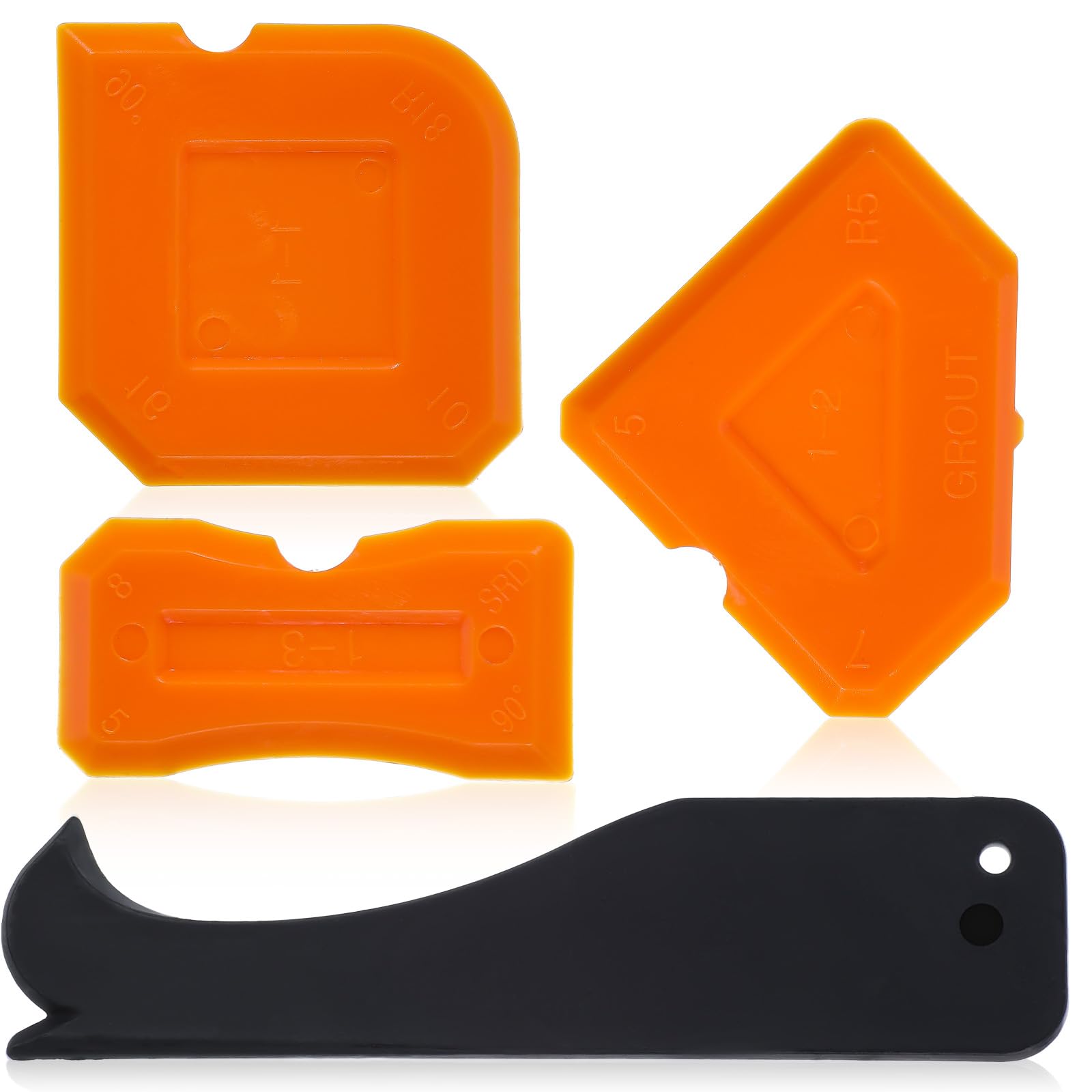 4 PCS Caulking Tool Set - Silicone Sealant & Grout Finishing Tools, Grout Scraper & Caulking Removal Kit for Kitchen, Bathroom, Floor, Window, and Sink Joint Sealing - Reusable & Replaceable (Orange)