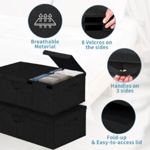 Hoyula Deep Under Bed Storage Container, 10" Tall Height Underbed Box Bin with Lids 31" Long Large Basket for Under Bed, Bedroom, Dorms, Clothes, Bed sheets, Blankets, 2 Pack, Black