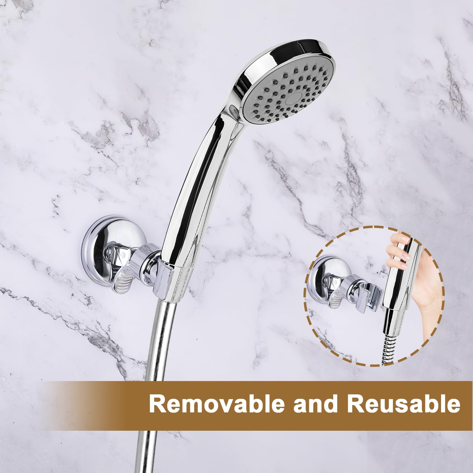 Adjustable Shower Head Holders No Drill Shower Mounting Brackets Removable Suction Cup Shower Head Bracket Bathroom Suction Cup Handheld Shower Head Bracket (Silver)