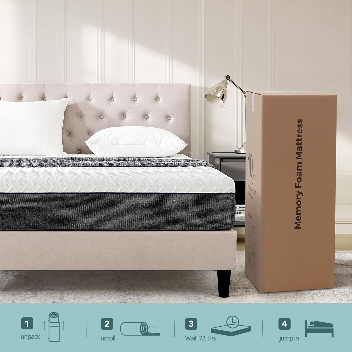 TRIPUB Full Mattress,10 Inch Memory Foam Mattress in a Box,Green Tea Infused,Hypoallergenic Bamboo Charcoal,Made in USA,Full Size Bed,54" X 75" X 10" (Noble 10 Inch, Full)