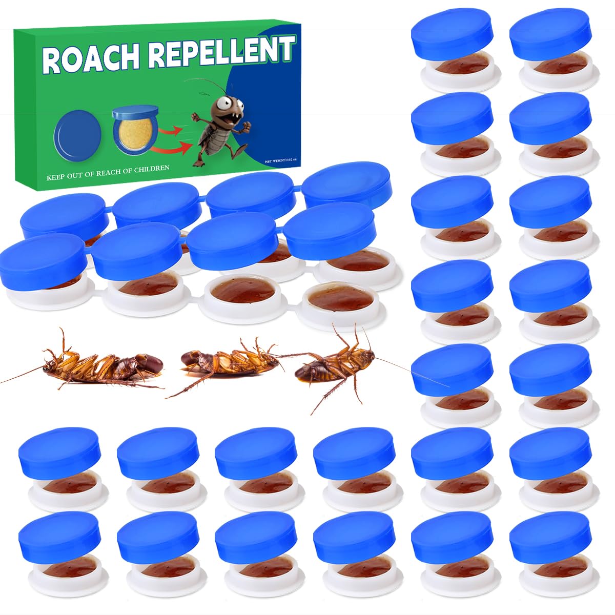 32PCS Roach Bait & Killer, Roach Repellent and Gel for Roach Nest Elimination of Indoor Infestations, Effective Solution for Small to Large Cockroaches, Easy to Use, Ideal for Hidden Areas