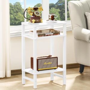 YUFAM 28in Tall Side Tables Set of 2, 3 Tier Small end tables for small spaces, narrow entryway tables with Storage, entrance tables for front door, Wooden frame, for Living Room, Bedroom, Hall, White