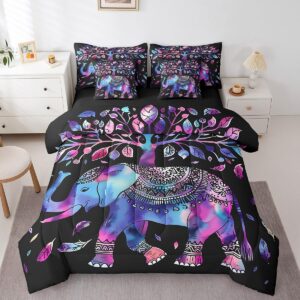 elephant full comforter set 7 pieces reversible comforters full size bed set bed in a bag with comforter,bohemian mandala sheets,pillowcases & shams,gradient tie dye exotic tree of life bedding sets