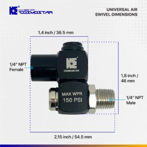 Cosmostar 1/4" NPT 360° Swivel Air Hose Connector – Industrial-Grade Swivel Fittings for Air Tools (2-Pack)