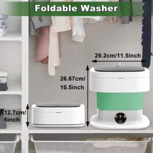 Portable Washing Machine, 13L Mini Foldable Compact Laundry Washer with Spin Dry, Small Lavadora Portatil for Underwear, Baby Clothes, Socks or Small ltems, Dormitory, Apartments, Travel(Green)