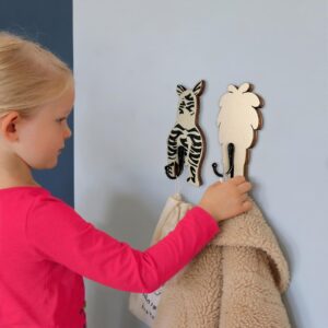 Midrean 4Pack Wooden Cute Unique Animal Nursery Kids Coat Rack Decorative Wall Mount Hooks Elephant Hook