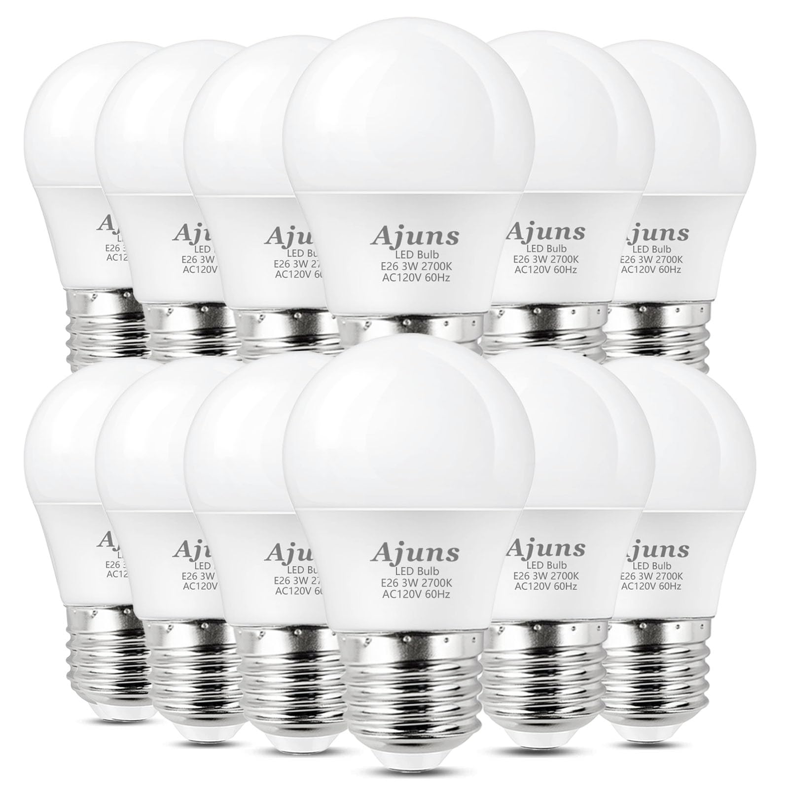 Ajuns Low Watt LED Light Bulbs 3W Equivalent 25W Light Bulbs, 120V 25W LED Ceiling Fan Bulb, Warm White 2700K Household Appliance Bulb, E26 Base, 12 Packs