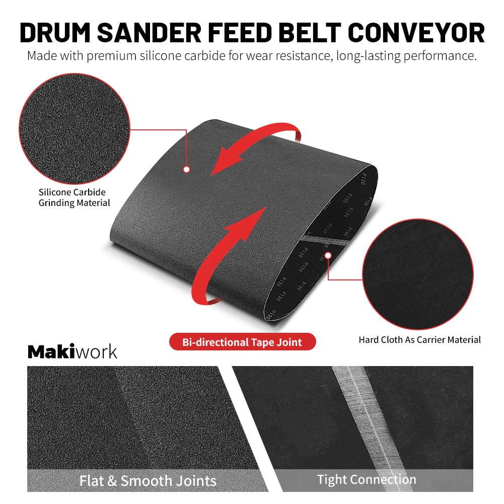 Drum Sander Feed Belt Conveyor Compatible With Supermax 16-32 Drum Sander - 120 Grit Silicone Carbide Feed Belt, 16-1/4" x 43-1/2"