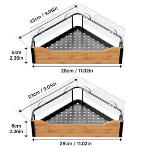 Thideewiz Corner Shower Caddy, 2 Pack Adhesive Shower Corner Organizer Shelves, No Drilling Stainless Steel Shower Storage Rack, Wood Grain Shower Organizer with 4 Hooks for Bathroom, Kitchen