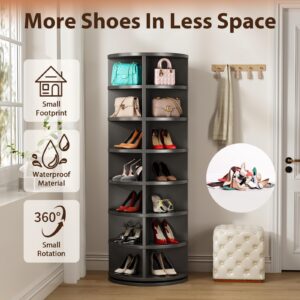 usihxjg Rotating Shoe Rack, 7-Tier Spinning Shoe Rack, Free Standing 360°Revolving Shoe Organizer, 63" Vertical Round Carousel Rotate Shoes Closet for Entryway Living Room Hallway Black