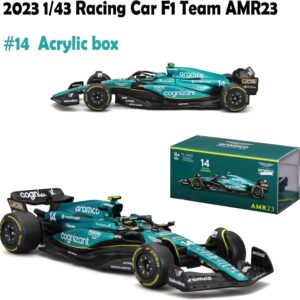 HTLNUZD 2023 Bburag New 1:43 F1 AMR23#14 Alonso Alloy Car Model Formula Racing for DieCast 1/43 Aston Martin #14 Acrylic Packaging Version Static Adult Collection Gift