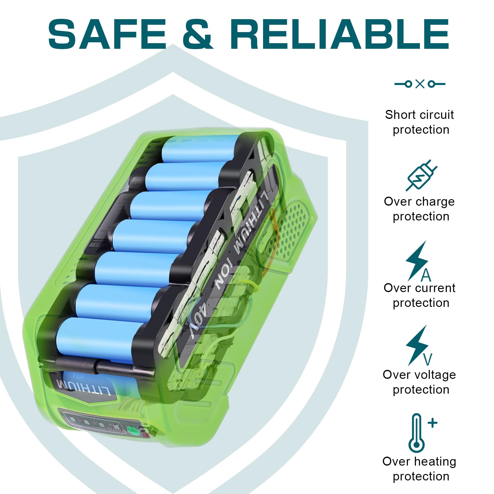 6.0Ah 40 Volt Lithium Battery Replacement for GreenWorks 40V Battery Compatible with GreenWorks Battery Compatible with GreenWorks G-MAX 40V 29472 29462 2901319 24282 24252 21332 25322 20672 (Green)