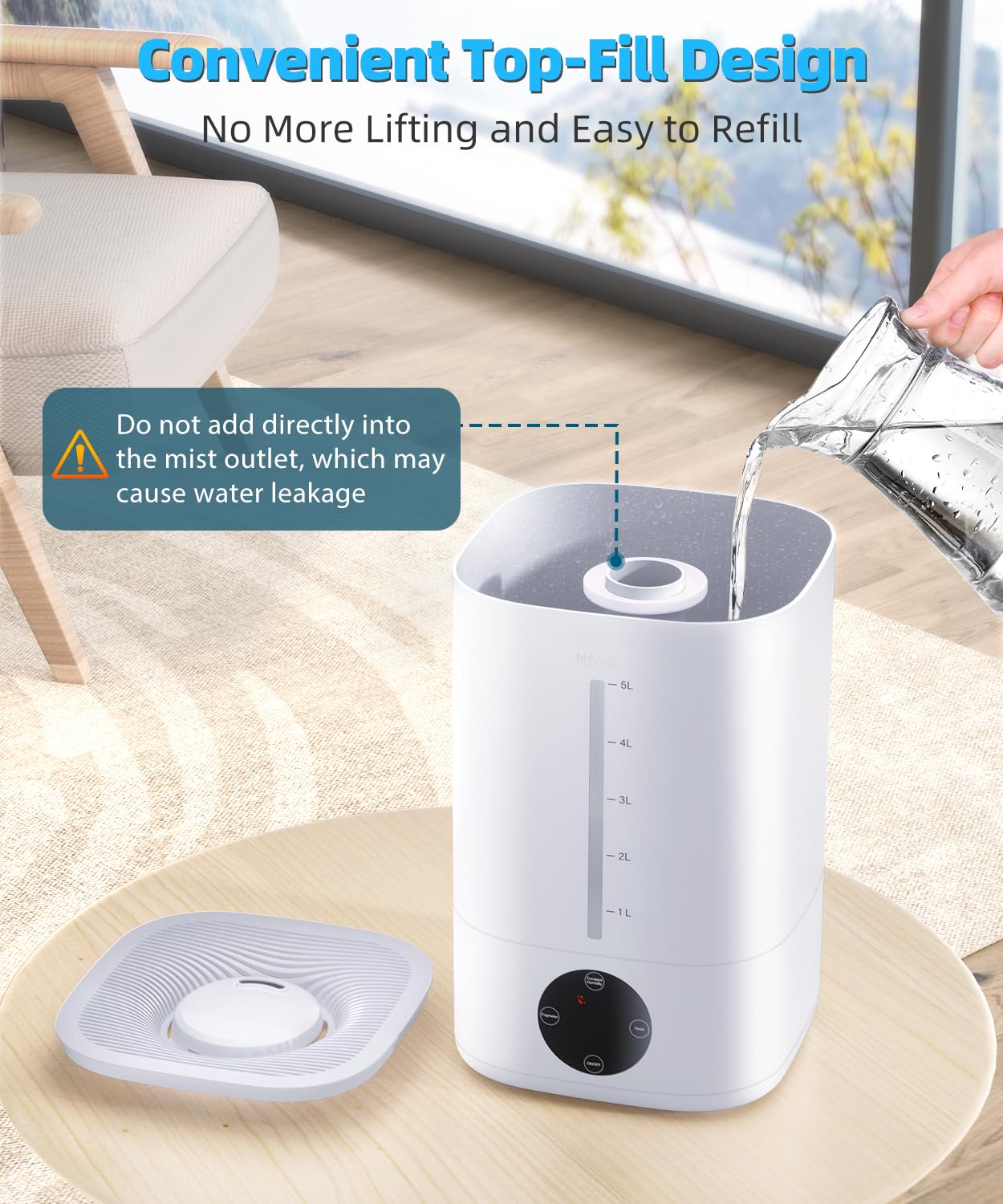 5L Humidifiers for Bedroom, 50H Runtime Humidifier for Large Room, Ultra-Quiet 28dB Cool Mist Air Humidifier for Home Baby Nursery & Plants, Auto Shut-off and BPA-Free for Safety, Easy to Clean