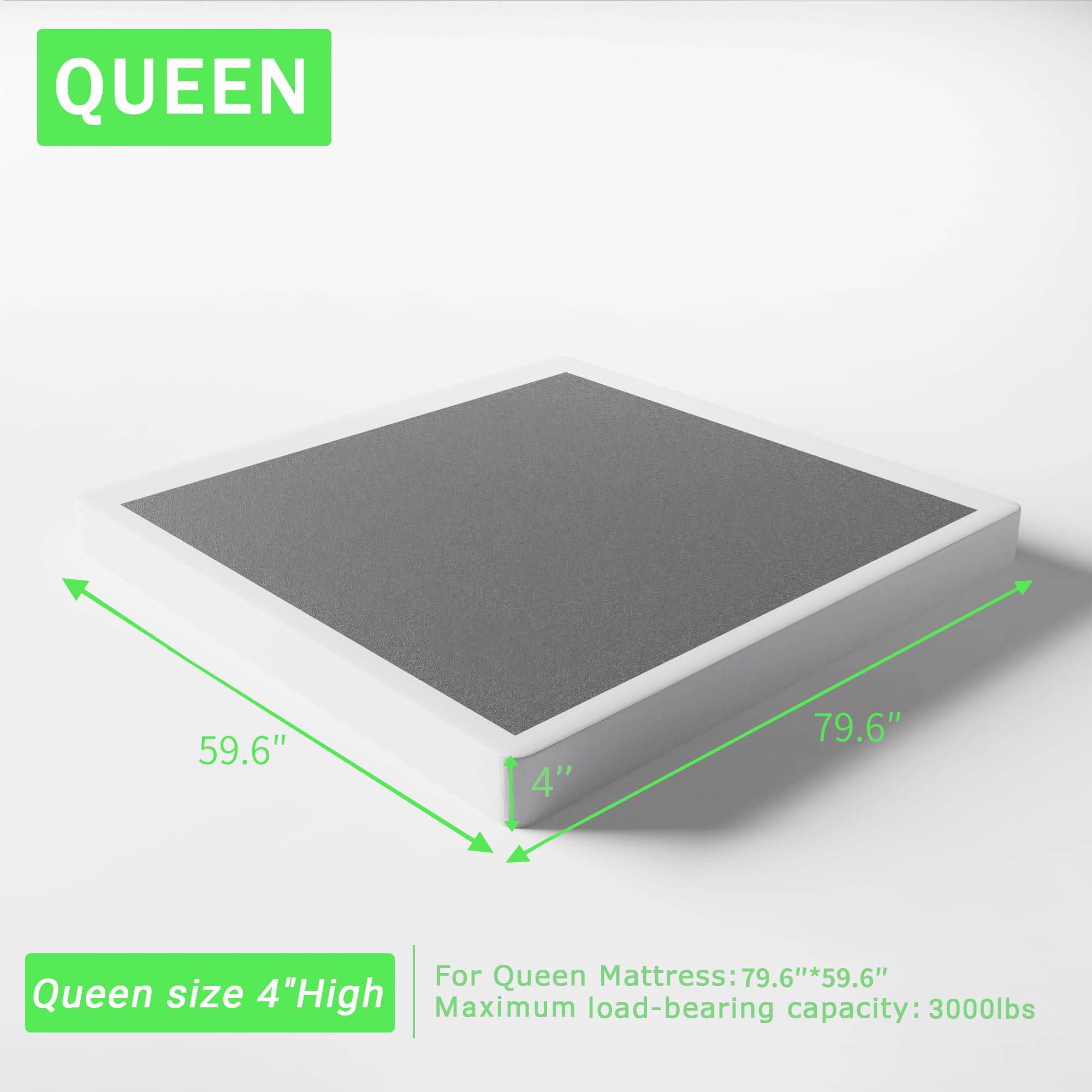 FMDMR 4 Inch Queen Box Spring for Queen Bed, Low Profile Box Spring Queen Only, Heavy Duty Mattress Foundation Metal Bed Base with Fabric Cover, Easy Assembly, Non-Slip, Noise Free