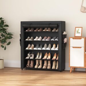 VILICK Shoe Rack with Cover, 5 Tier Shoe Organizer Storage for 20-24 Pair Shoes and Boots Large Shoe Storage Shelf Space Saving Vertical Shoe Rack for Closet, Front Door Entrance, Dorm, Garage