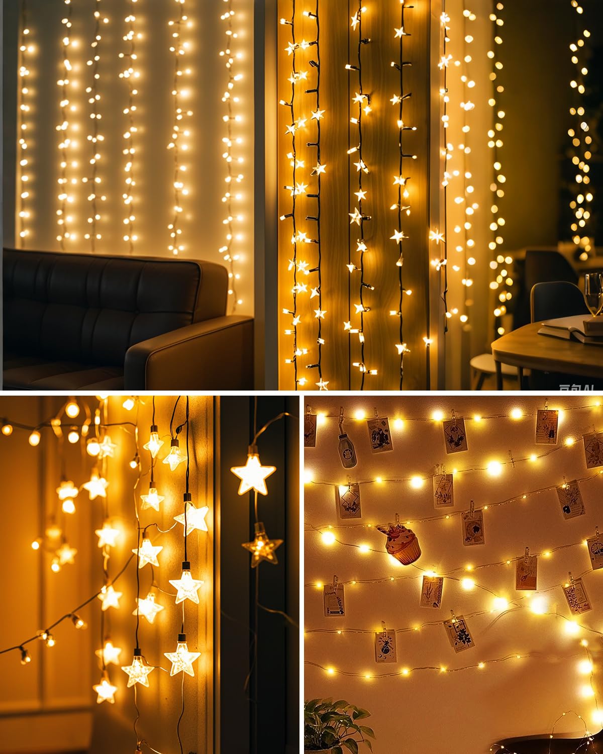 ispneay Mini Light Clips Small Adhesive Hooks: Indoor 100 Clear Mini Clips and 110 Strips for Hanging - Tiny Decorative Wall Hooks for Lights - Christmas Decorations Halloween Decor Small Hooks