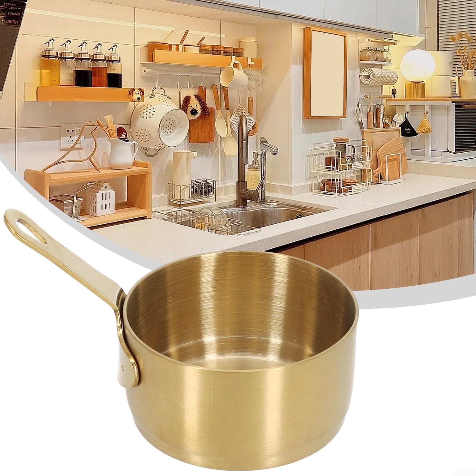 60/80/100ml Stainless Steel Sauce Pan, Cookware Collection Long handle, Mini Saucepan Milk Butter Melting Pot with hanging hole, Easy to Store(Gold 80ML)