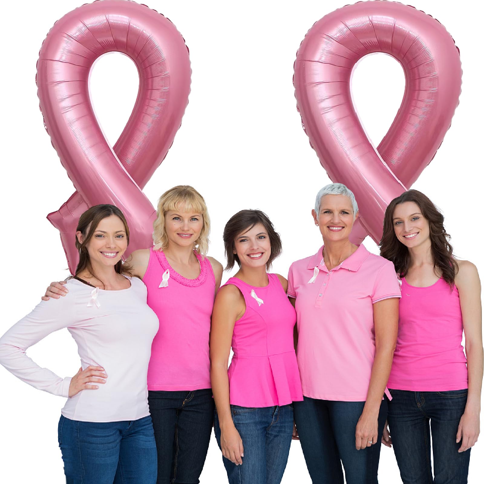 4 Pack Breast Cancer Awareness Pink Ribbon Balloons, 42 * 28 Inches Jumbo Foil Balloons For Breast Cancer Awareness Party Decor