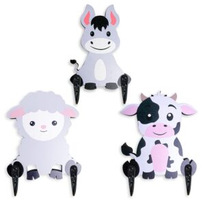 midrean 3pack wood decorative cute unique fun colorful animal kids coat rack towel wall mount hooks