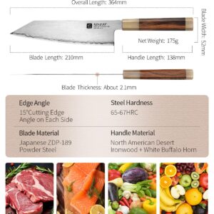 XINZUO 8 Inches Japanese Kiritsuke Chef Knife, Super ZDP-189 Steel Knife, Professional Cooking Knife for Chefs&Home, 67HRC, Ergonomic Octagonal Handle with Desert Ironwood