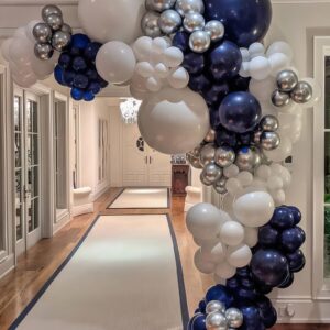 Navy Blue Silver Balloons, Dusty Blue Silver Balloons 12 Inch Retro Blue Latex Balloons for Boho Birthday Baby Shower Party Wedding Bridal Shower Anniversary Graduations Decorations Supplies