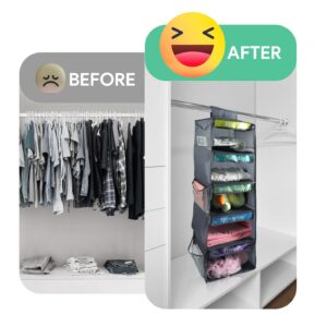 Yuuchoringee 5-Shelf Weekly Clothes Organizer for Kids Days of The Week Hanging Storage Shelves Dorm Room Essentials Daily Shelf Hanging Closet Organizer with 6 Side Pockets…