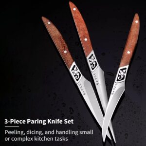 Plys Peeling Knife, Paring Knife Set of 3, Sharp Small Knives for Fruit and Vegetable, Stainless Steel Blade Ergonomic Handles