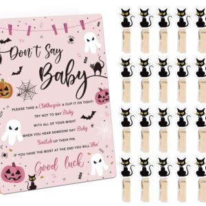 Don't Say Baby Clothespin Game, Halloween Baby Shower Game Wood Sign and 50 Pcs Mini Clothespins, Gender Neutral, Halloween Baby Shower Party Decoration Favors Supplies, Halloween Decor-2