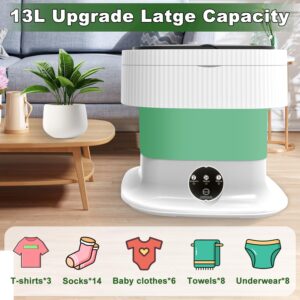 Portable Washing Machine, 13L Mini Foldable Compact Laundry Washer with Spin Dry, Small Lavadora Portatil for Underwear, Baby Clothes, Socks or Small ltems, Dormitory, Apartments, Travel(Green)