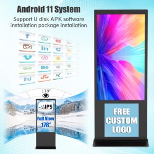 43" Floor Standing Digital Signage Advertising Display Touch Screen, Indoor Digital Signage Kiosk Full HD LCD Screen Commercial Totem with Android 11 Interactive Advertising Information System Player