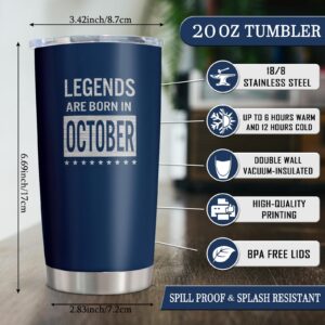 Muilzon October Birthday Gifts for Men Tumbler 20oz - Men Birthday Gift Ideas - Men Gifts for Birthday - Birthday Gifts for Him, Dad, Son, Husband, Legends are Born in October