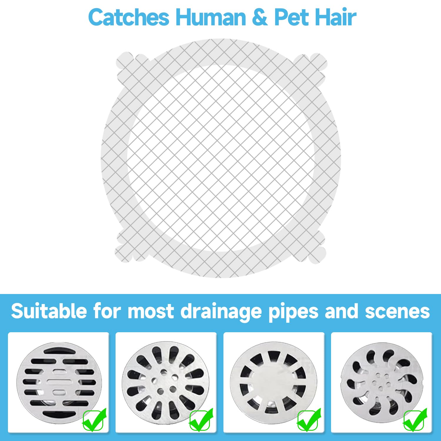 VIVIDLY 200 Pack Disposable Shower Drain Cover Hair Catcher Shower Drain Mesh Stickers, Bathroom, Bathtub, Kitchen, Sink, for Human and pet Hair (200)