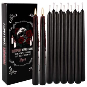 12pcs 10-inch black bleeding taper candles,vampire tears taper candles- unscented ideal for halloween, christmas, rituals, and themed party decor