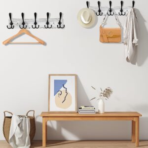 Kuhome Coat Rack Wall Mount Wooden Hat Rack for Wall Hooks Pine Real Wood Plank 16.9" White Coat Hanger with 5 Black Triple Hooks for Hanging Coat Hat Jacket