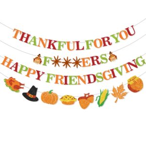 happy friendsgiving banner, friendsgiving party decorations thankful for you banner thanksgiving banner for thanksgiving friendsgiving party decorations