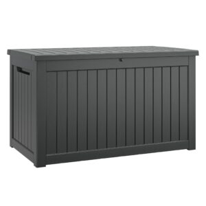 nunu lab 230 gallon outdoor storage box, deck box, waterproof resin storage bin for patio cushions for patio furniture cushions, garden tools, lockable, uv resistant (black)