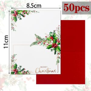 50pcs Christmas Place Cards for Table Setting Holiday Holly Berry Tented Foldable Name Place Cards for Tables Christmas Party (Merry Christmas)