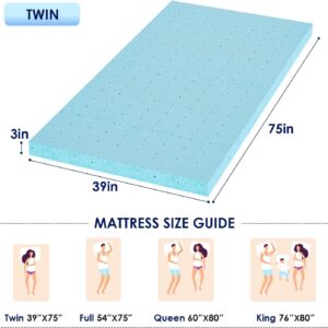 3 Inch Gel Memory Foam Mattress Topper, Mattress Topper, Memory Foam Mattress Pad, Cooling Gel Infused Mattress Topper, Soft Mattress Pads for Sleeper Sofa (Twin)