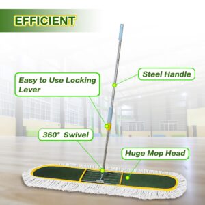 Solipect 48-Inch Commercial Dust Mop for Hardwood Floors, Large Dry Mop with Reusable Cotton Yarn Head, Telescopic Stainless Steel Handle - Ideal for Industrial Floor Cleaning, Marble, Laminate