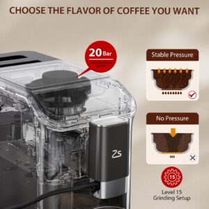 GarveeTech Fully Automatic Espresso Machine, Coffee Espresso Machine with Automatic Milk Frother for Latte, Cappuccino, Built-in Grinder, One-Touch Single/Double Shot for Espresso, 7 Coffee Varieties