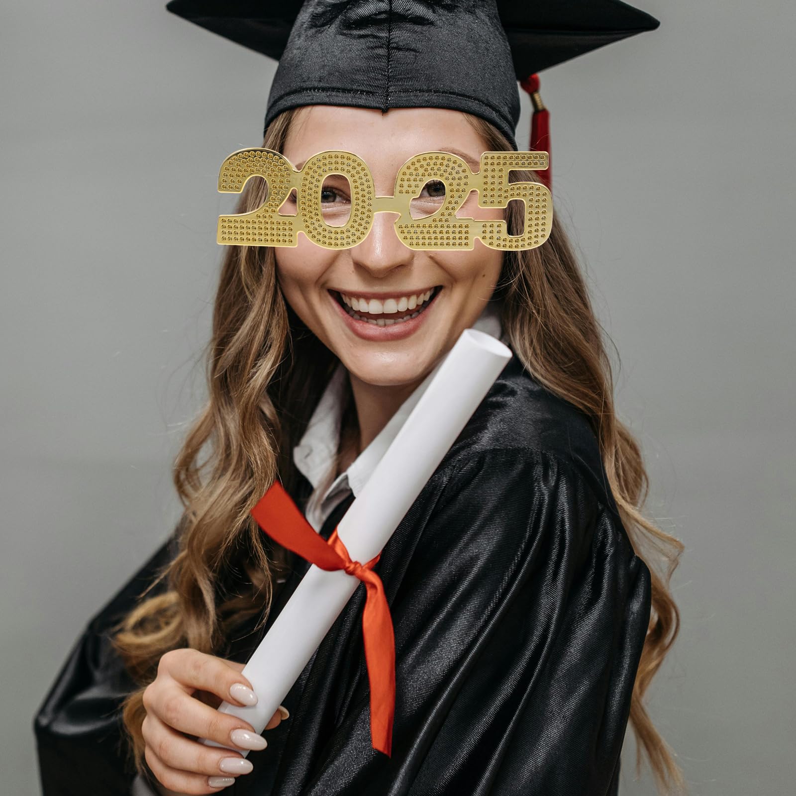 LUOZZY 4 Pcs 2025 New Years Eve Glasses 2025 Graduation Glasses New Year Photo Booth Props (Gold)