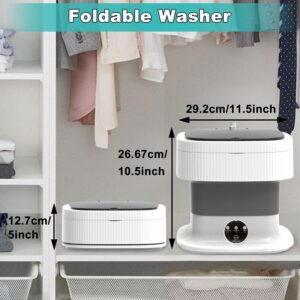 Portable Washing Machine, 13L Mini Foldable Lavadora Portatil with Spin Dry, 60W Compact Small Laundry Washer for Underwear, Baby Clothes, Socks or Small ltems, Dormitory, Apartments, Travel, Grey