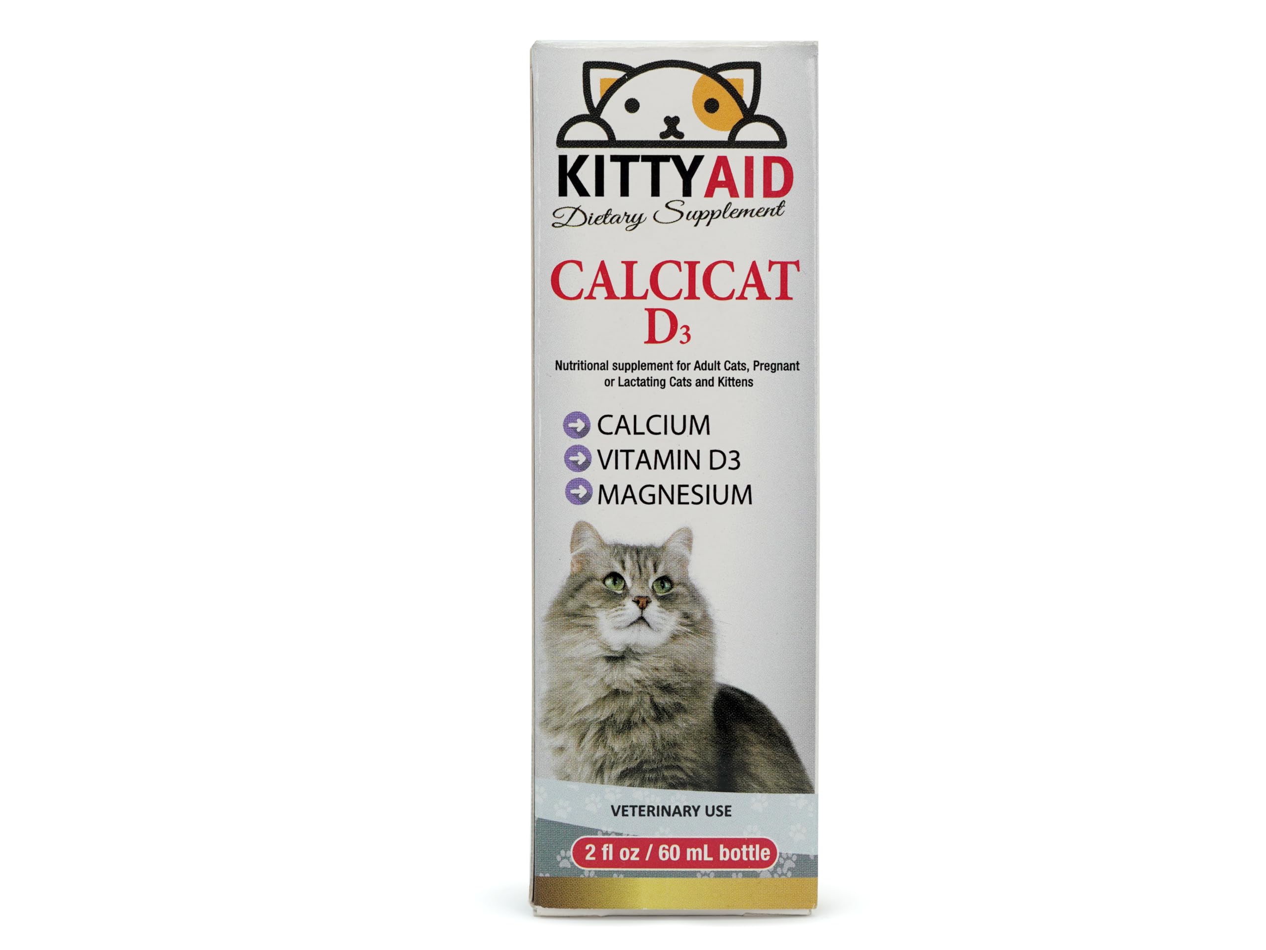 Calcicat D3 Dietary Supplement by Interfarma Corp | Healthy Bones in Cats, & Joint Support Supplement for Cats | with Calcio, Vitamin D3, & Magnesium sulfate | Orange Flavor, Pediatric Drop.