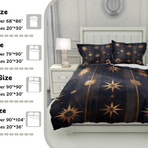 Lokaluo Starlight Duvet Cover Full Size 3D Printed Golden Stars Full Duvet Cover Set Sparkling Starry Sky Galaxy Bohemia Bedding Set Home Decor 3 Pcs Comforter Cover with 2 Pillowcases