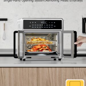 Air Fryer 15.8 Qt,French Door Toaster Oven Combo Compact Countertop Design,18 Presets & 1 Preheat & 1 Light,Easy Clean,Simple Panel,Multi Cooking,4 Accessories,Stainless Steel,Kitchen Elite