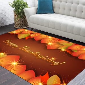 Happy Thanksgiving Area Rugs, 5x6ft, Maple Leaf Fall Decor Living Room Carpet, Fade Resistant Printed Washable Rug, Cozy Low Pile Non-Slip Floor Mat for Dining Room Sofa