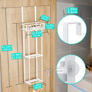 HapiRm Towel Rack Bathroom Storage - 3 Tier Over The Door Towel Rack with Metal Shelf Basket and 6 Hooks, Wall Mount Towel Holder, Rolled Towel Organizer for Small Bathroom (White)