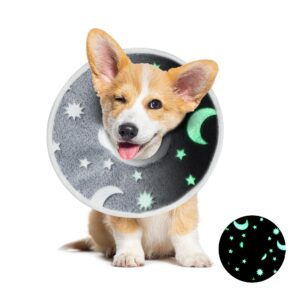 mabozoo adjustable soft dog cone for dogs after surgery,glow in the dark pet recovery collar for dogs and cats,comfy elizabethan collar after surgery for prevent biting scratching (m)