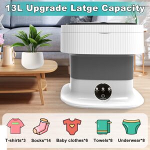 Portable Washing Machine, 13L Mini Foldable Lavadora Portatil with Spin Dry, 60W Compact Small Laundry Washer for Underwear, Baby Clothes, Socks or Small ltems, Dormitory, Apartments, Travel, Grey