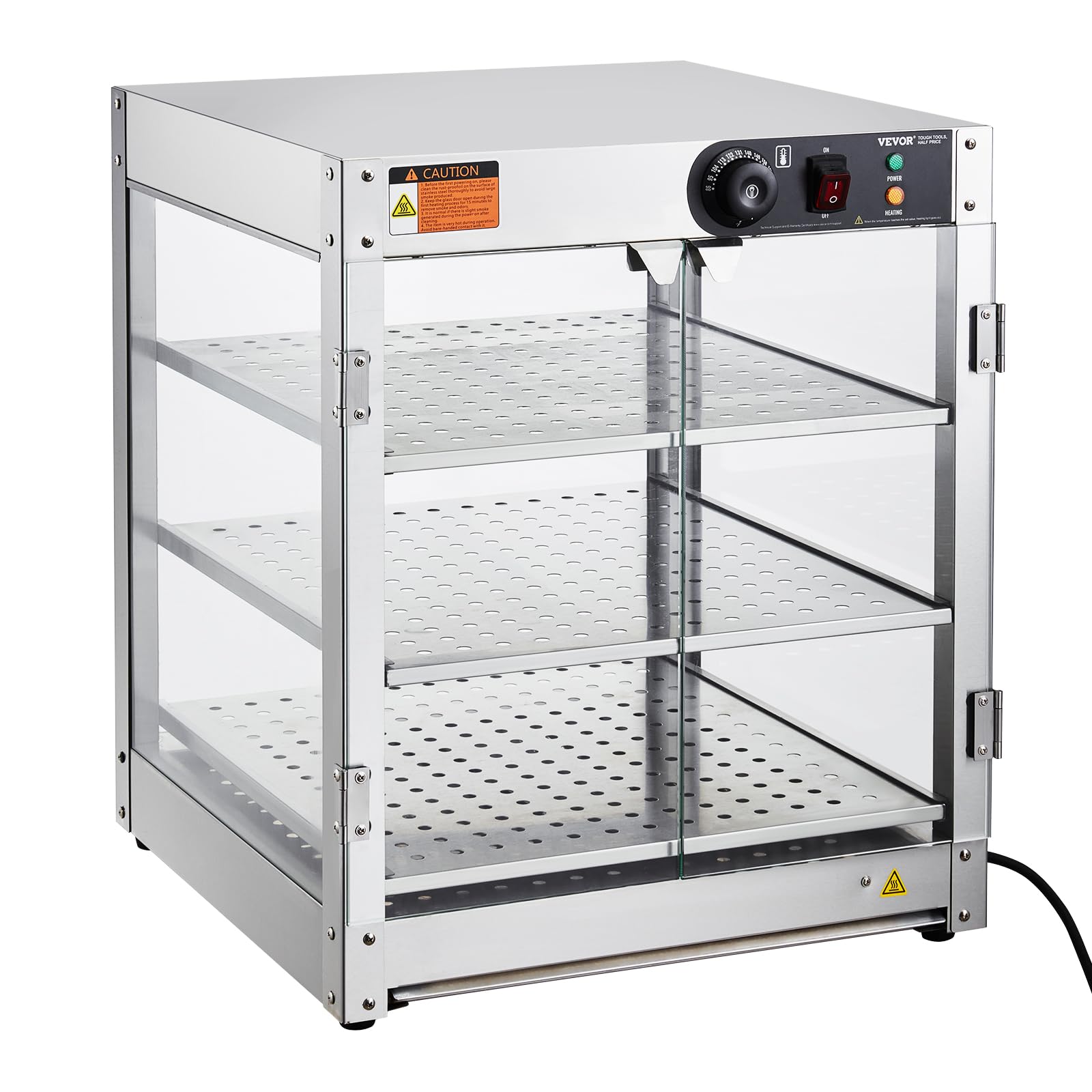 VEVOR 3-Tier Commercial Food Warmer Display, 800W Food Display Warmer with Light to Enhance Food Display, 86℉~185℉ Temperature Control, 90L Large Capacity for Hamburger, Pizza, Bread, Fried Chicken